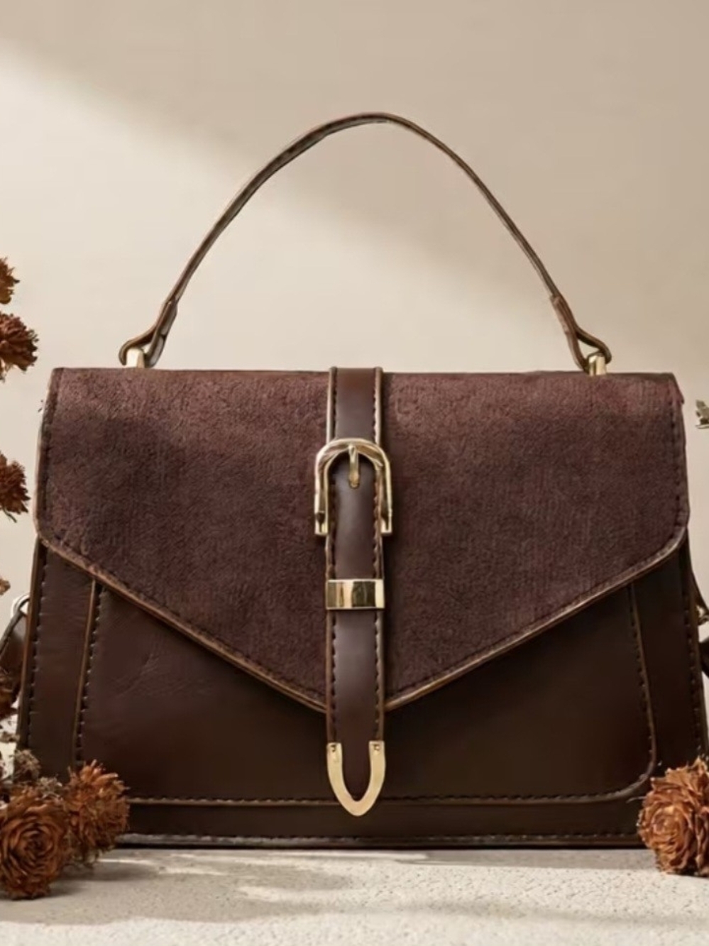 Classic Brown Faux Suede  Top-Handle Women’s Bag